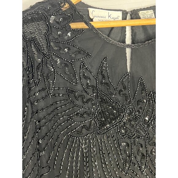 Vintage Laurence Kazar Black Beaded Silk Top 3X Short Sleeve Party Elegant sheer - Picture 6 of 16